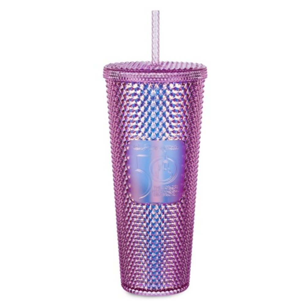 DISNEY STARBUCKS 50th ANNIVERSARY WDW PINK IRIDESCENT DIAMOND TUMBLER W/ STRAW